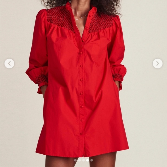 The Shirt by Rochelle Behrens Dresses & Skirts - The Shirt by Rochelle Behrens Red Embroidered Dress Size XS